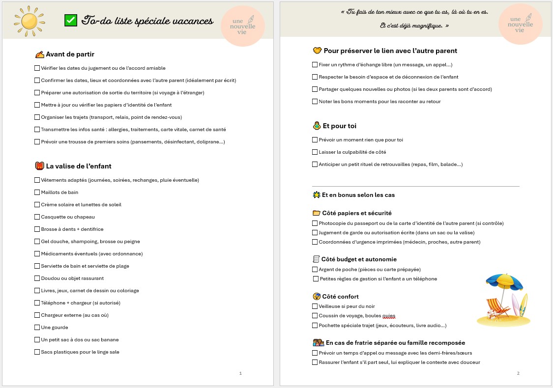vacances parents séparés to-do liste pdf