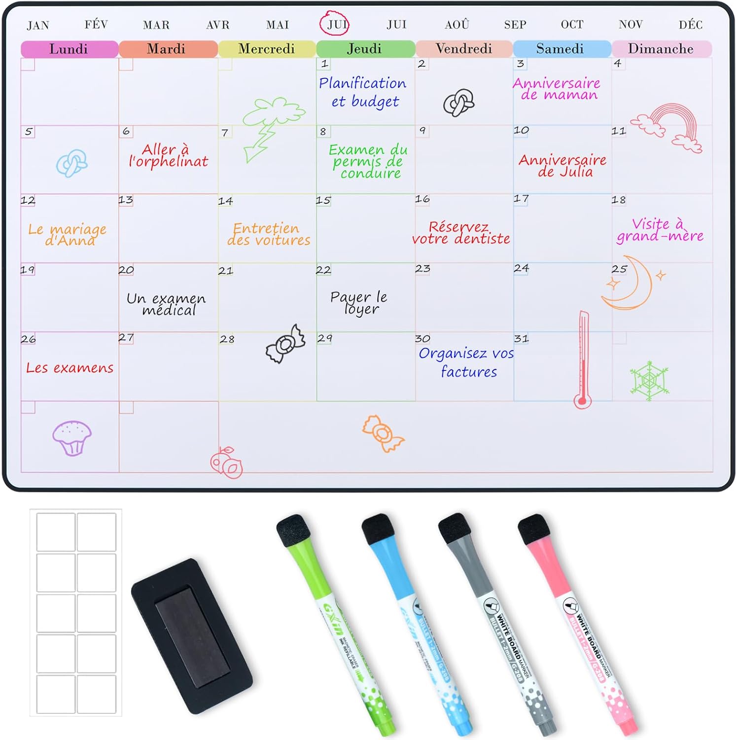 Organisation familiale avec un calendrier pour la garde alternée